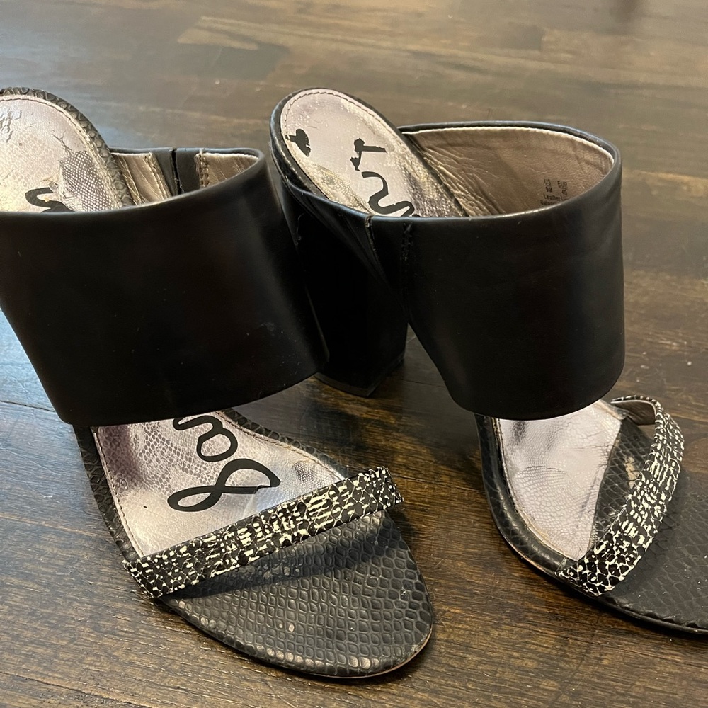 Sam Edelman Block Heel Pumps Black Snakeskin sz 9